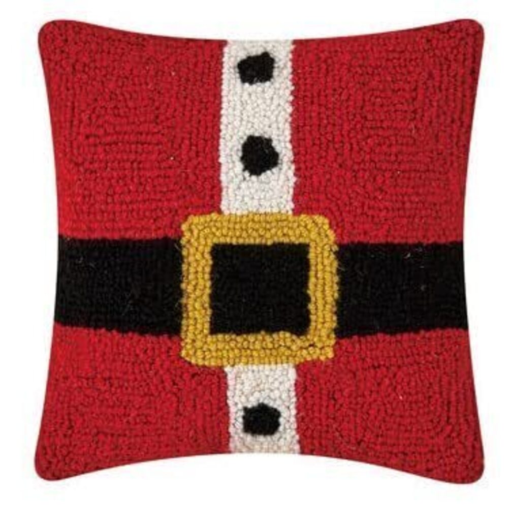 2889 Christmas Santa Belt Hooked Wool Pillow 10" x 10"